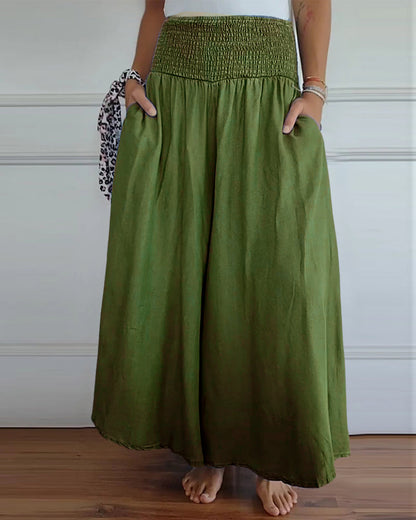 Pantalon à taille élastiquée et jambes larges