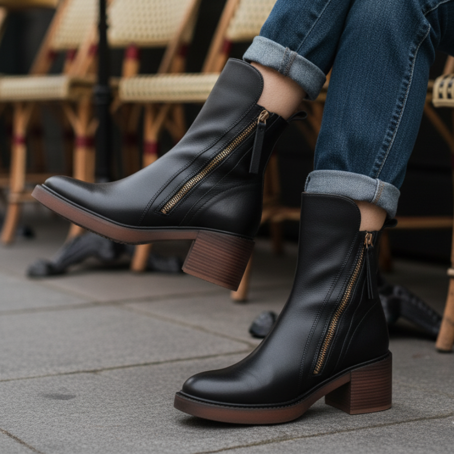 Valorine™ | Botte en cuir noire, élégante et intemporelle