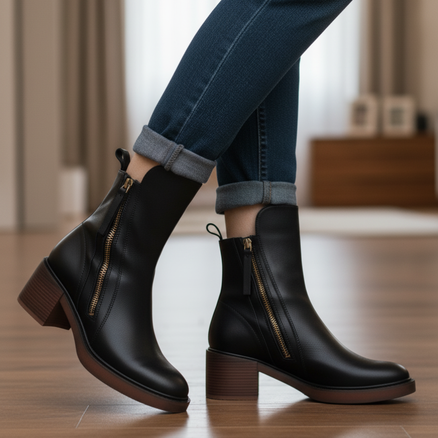 Valorine™ | Botte en cuir noire, élégante et intemporelle