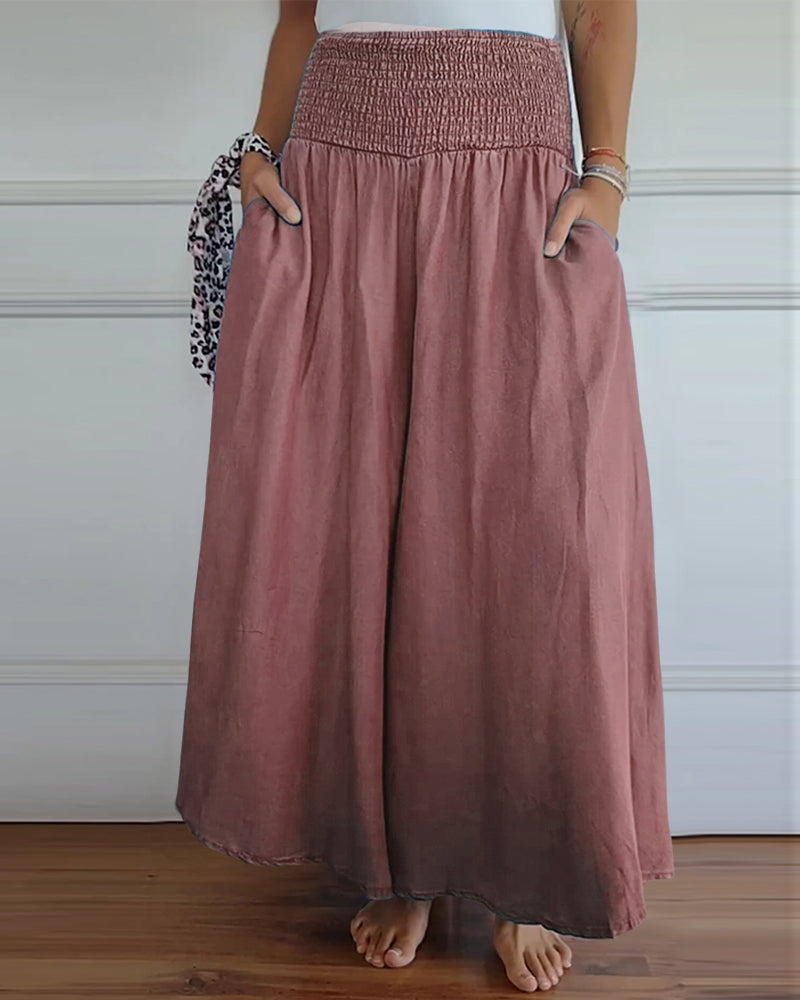 Pantalon à taille élastiquée et jambes larges