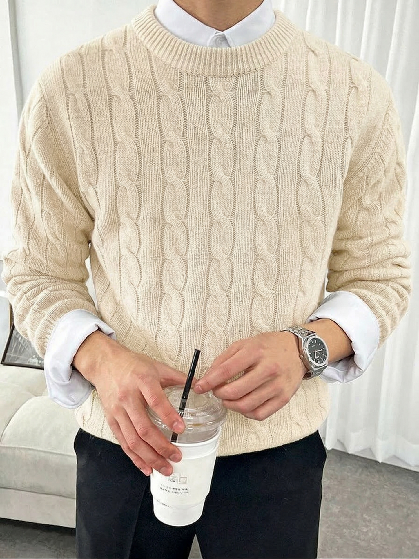 Derrick™ | Pull Élégant en Laine Beige