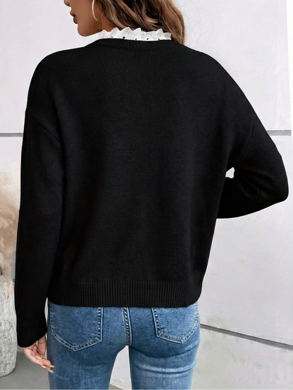 Céline™ | Pull Chic en Tricot avec Col en Dentelle Élégant
