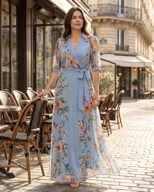 Elowen | Robe longue à col en V et imprimé floral