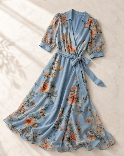 Elowen | Robe longue à col en V et imprimé floral