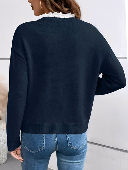 Céline™ | Pull Chic en Tricot avec Col en Dentelle Élégant