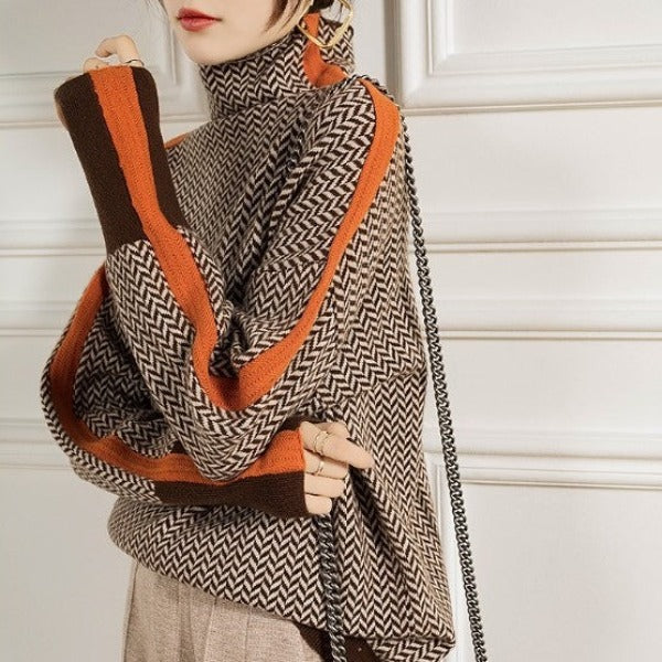 Clémence™ | Pull à col roulé à rayures contrastantes
