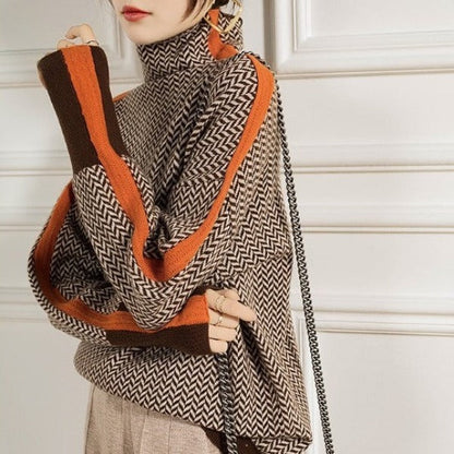 Clémence™ | Pull à col roulé à rayures contrastantes