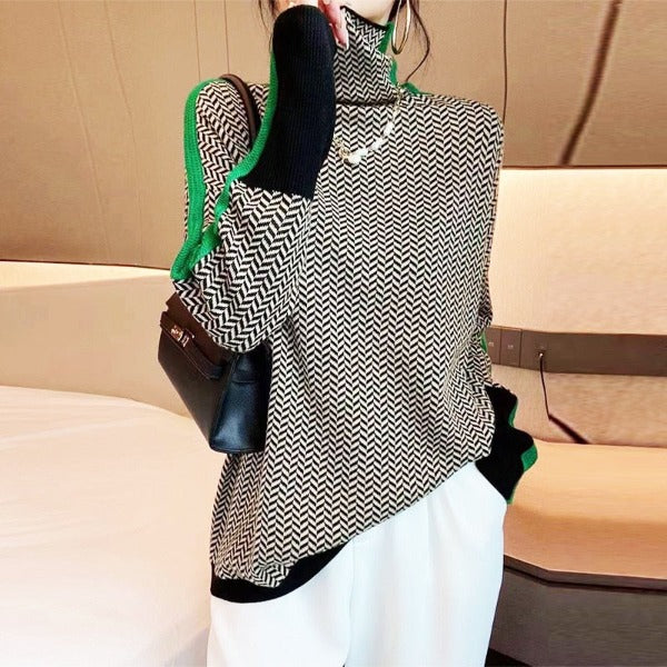 Clémence™ | Pull à col roulé à rayures contrastantes