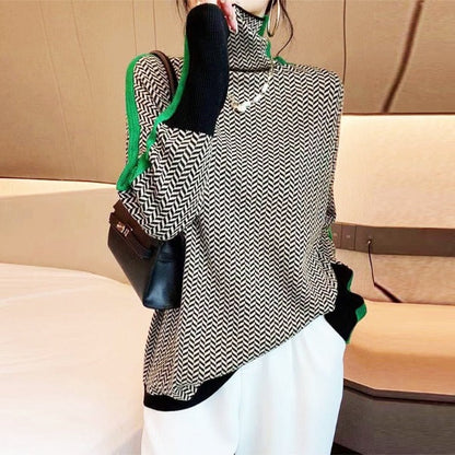 Clémence™ | Pull à col roulé à rayures contrastantes