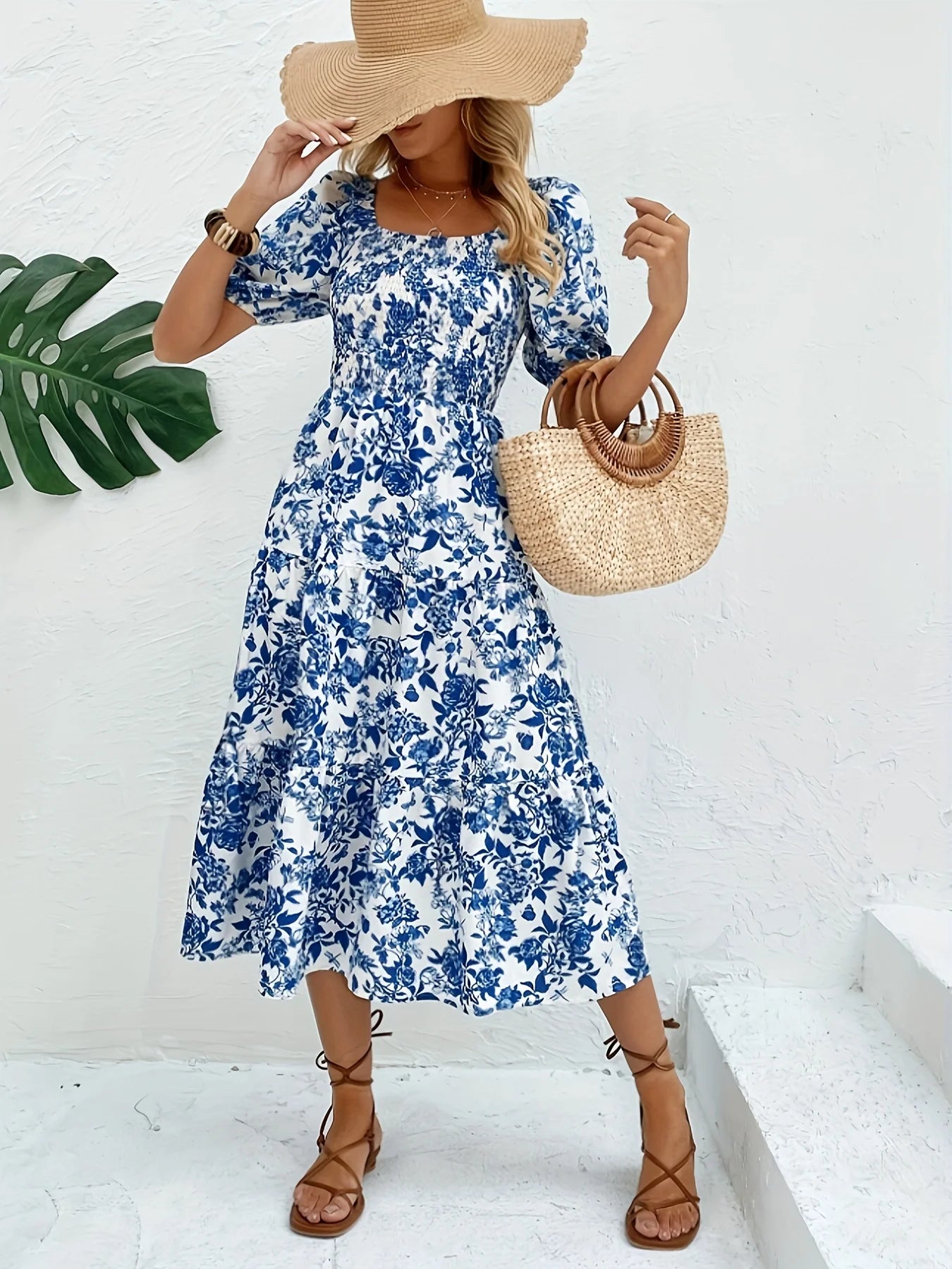 Robe longue et élégante à imprimé floral et col – Robe longue à imprimé floral