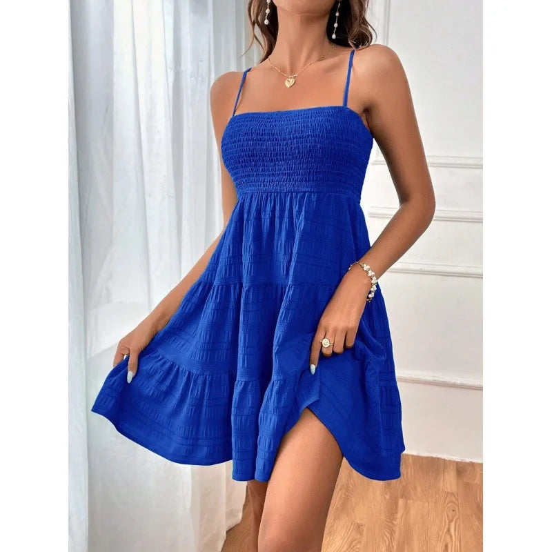Robe bleue à bretelles fines pour femmes
