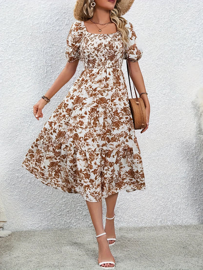 Robe longue et élégante à imprimé floral et col – Robe longue à imprimé floral