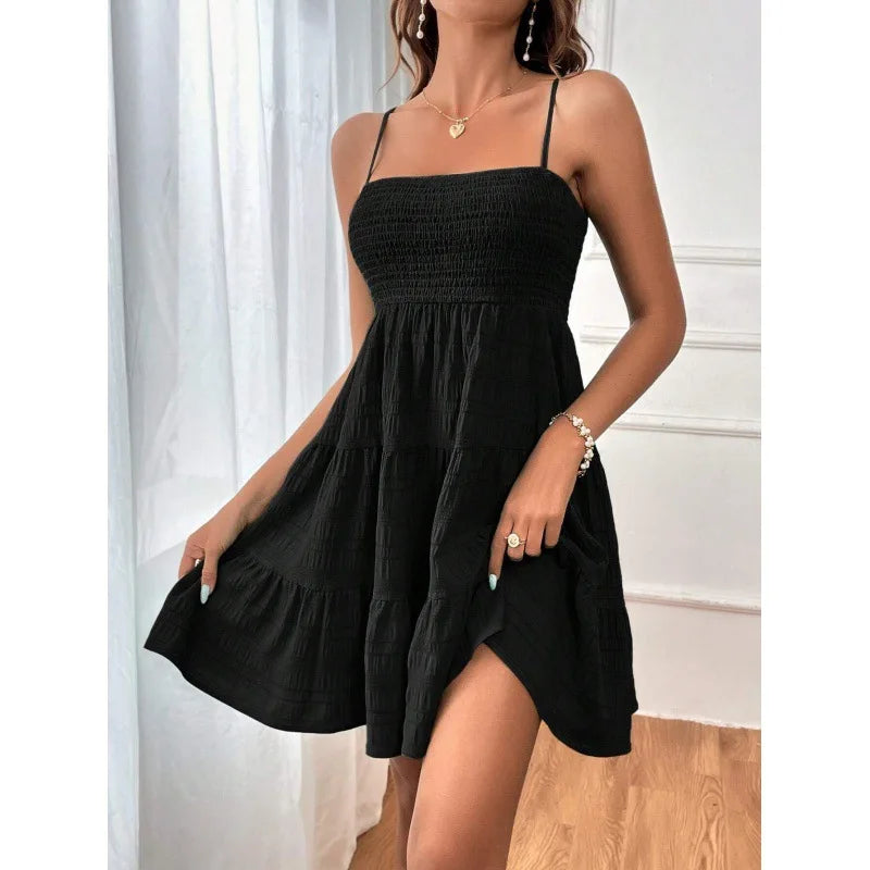 Robe bleue à bretelles fines pour femmes