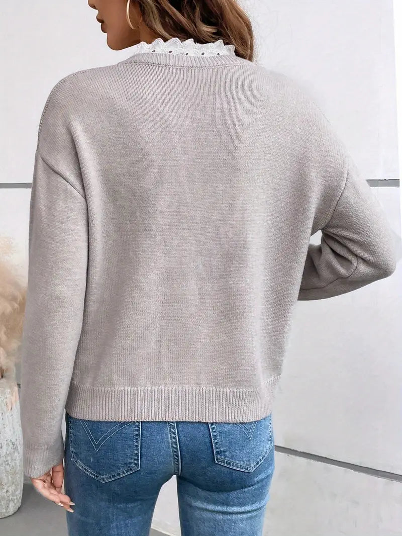Céline™ | Pull Chic en Tricot avec Col en Dentelle Élégant