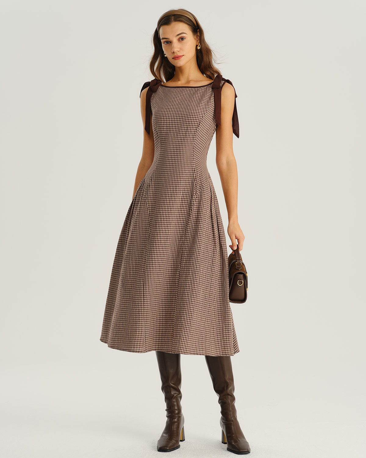 Marion™ | Robe Trapèze Chic à Carreaux et Col Bateau