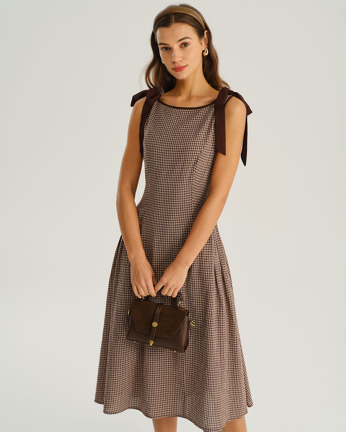 Marion™ | Robe Trapèze Chic à Carreaux et Col Bateau