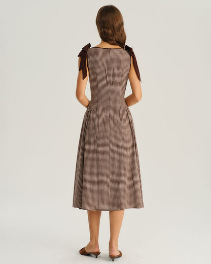 Marion™ | Robe Trapèze Chic à Carreaux et Col Bateau